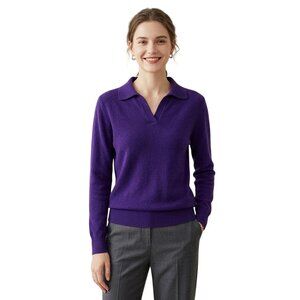 The Cashmere Centre Pure Cashmere Purple Polo Collared Sweater Size L